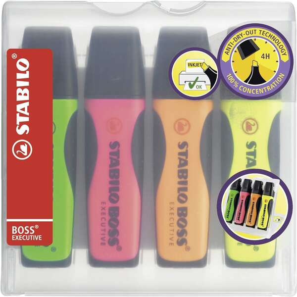 Stabilo Boss 70 Pastel Pack de 4 Marcadores Fluorescentes - Trazo entre 2 y  5mm - Recargable - Tinta con Base de Agua - Colores Surtidos > Papelería /  Oficina > Escritura