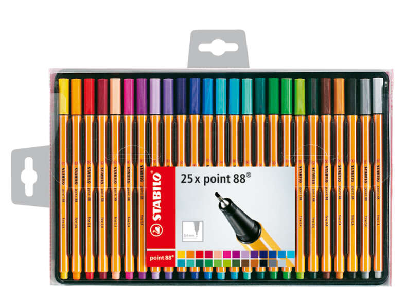 Stabilo - Punta fina 88 - Pack de 10 - Colores de oficina - 4 x Negro, 3 x  Azul, 2 x Rojo, 1 x Verde