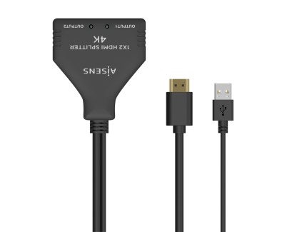 Aisens HDMI Duplicador 4K@30HZ 1×2 con Alimentación USB y Cable - 30cm - Color Negro