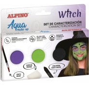 Alpino Aqua Make Up Set de Caracterizacion de Bruja - 3 Polveras + Cera Negra + Pincel + Esponja