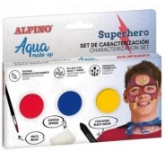 Alpino Aqua Make Up Set de Caracterizacion de Superheroes - 3 Polveras + Cera Negra + Pincel + Esponja