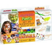 Alpino Fiesta Animales Pack de Maquillaje con 6 Barritas de Pintura Facial + Pincel + Tatuajes en Calcomania + Lapiz Perfilador y 2 Sobres de Purpurina - Se Lava con Agua - Testado Dermatologicamente