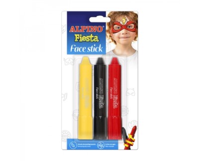 Alpino Fiesta Face Stick Pack con 3 Barritas de Pintura Facial - Sistema Retractil Giratorio - Se Lava con Agua - Testado Dermatologicamente