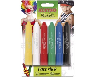 Alpino Fiesta Face Stick Pack con 6 Barritas de Pintura Facial - Sistema Retractil Giratorio - Se Lava con Agua - Testado Dermatologicamente