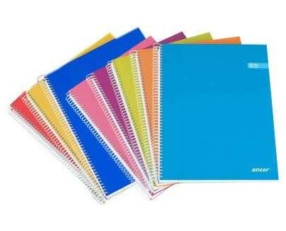 Ancor Classic Stripes Cuaderno Espiral Tamaño Folio Cuadriculado 4x4mm - 80 Hojas 90gr - Tapa de Carton Plastificado - Colores Surtidos