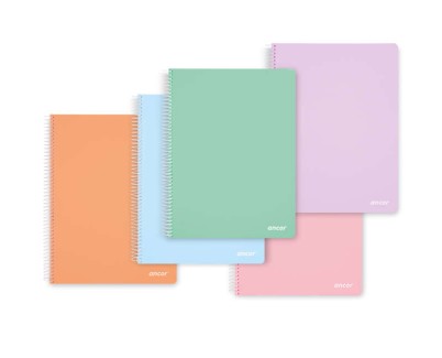 Ancor Classic Stripes Cuaderno Espiral Tamaño Folio Cuadriculado 4x4mm - 80 Hojas 90gr - Tapa de Plastico - Colores Pastel Surtidos