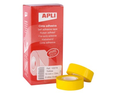 Apli Cinta Adhesiva Amarilla 19mm x 33m - Resistente al Agua y a la Intemperie - Facil de Cortar con las Manos - Ideal para Etiquetar y Marcar - Amarillo