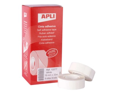 Apli Cinta Adhesiva Blanca 19mm x 33m - Resistente al Desgarro - Facil de Cortar - Adhesion Fuerte Blanco