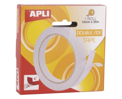 Apli Cinta Adhesiva Doble Cara 15mm x 20m - Facil de Cortar y Aplicar - Adhesion Fuerte y Duradera - Transparente Transparente