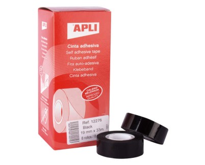 Apli Cinta Adhesiva Negra 19mm x 33m - Resistente al Agua y a la Intemperie - Facil de Cortar con las Manos - Ideal para Uso en Exteriores Negro