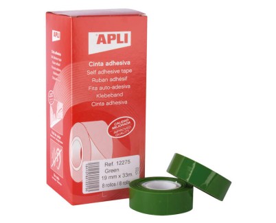 Apli Cinta Adhesiva Polipropileno 19mm x 33m - Resistente al Desgarro - Facil de Cortar - Adhesivo de Alta Calidad - Color Verde