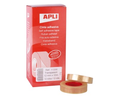 Apli Cinta Adhesiva Transparente 12mm x 33m - Resistente al Agua y a la Intemperie - Facil de Cortar y Aplicar - Ideal para Manualidades y Embalaje Transparente