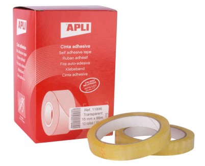 Apli Cinta Adhesiva Transparente 15mm x 66m - Resistente al Agua y a la Intemperie - Facil de Cortar con las Manos - Ideal para Manualidades y Embalaje Transparente