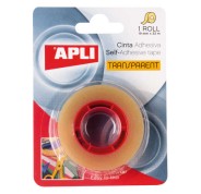 Apli Cinta Adhesiva Transparente 19mm x 33m - Resistente al Agua y a la Humedad - Facil de Cortar con las Manos - Ideal para Uso en Oficina y Hogar Transparente