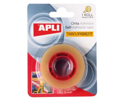 Apli Cinta Adhesiva Transparente 19mm x 33m - Resistente al Agua y a la Humedad - Facil de Cortar con las Manos - Ideal para Uso en Oficina y Hogar Transparente