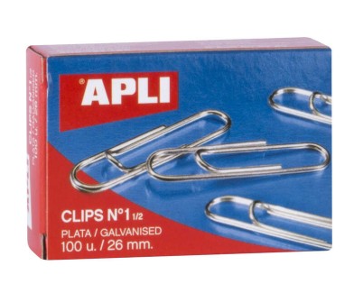 Apli Clips Alambre Nº 1½ - 26mm - Acabado Galvanizado Plata - 100 Unidades por Caja - Organizacion Perfecta