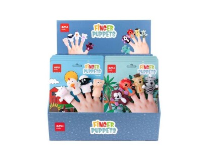 Apli Finger Puppets Expositor de 12 Packs de Marionetas para Dedos - Diseños Animales de la Granja y Animales de la Jungla - Recomendado para Niños a partir de 3 Años