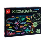 Apli Glow in the Dark Puzzle Fluorescente de 104 Piezas 5x5cm - Tematica Oceanos - Poster para Facilitar Montaje - Recomendado para Niños a partir de 5 Años