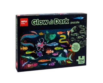 Apli Glow in the Dark Puzzle Fluorescente de 104 Piezas 5x5cm - Tematica Oceanos - Poster para Facilitar Montaje - Recomendado para Niños a partir de 5 Años