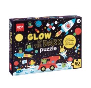 Apli Glow in the Dark Puzzle Fluorescente de 60 Piezas 6x6cm - Tematica Espacio - Efecto Fluorescente que Revela Diseños Ocultos - Poster para Facilitar Montaje - Recomendado para Niños a partir de 4 Años