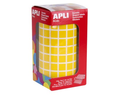 Apli Gomets Cuadrados Amarillos - 10x10mm - 59 Hojas Pretroqueladas - 6372 Gomets por Rollo - Ideal para Escuelas y Talleres Infantiles - Normas EN-71 y FSC - Adhesivo Base Agua - Materiales 100% Reciclables