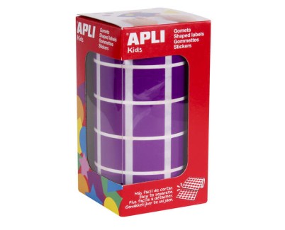 Apli Gomets Cuadrados Lila - 20 x 20mm - 59 Hojas Pretroqueladas - 1770 Gomets por Rollo - Ideal para Escuelas y Talleres Infantiles - Normas EN-71 y FSC - Adhesivo Base Agua - Materiales 100% Reciclables