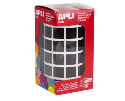 Apli Gomets Cuadrados Negros - 15 x 15mm - 59 Hojas Pretroqueladas - 2832 Gomets por Rollo - Ideal para Escuelas y Talleres Infantiles - Normas EN-71 y FSC - Adhesivo Base Agua - Materiales 100% Reciclables