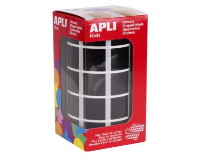 Apli Gomets Cuadrados Negros 20x20mm - 59 Hojas Pretroqueladas - 1770 Gomets por Rollo - Ideal para Desarrollar Habilidades y Capacidades en Niños - Cumple con Normas de Calidad y Seguridad