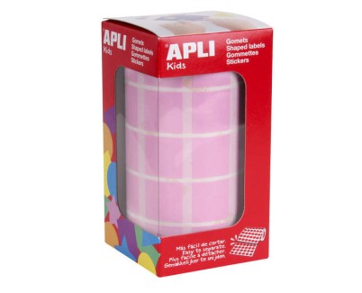 Apli Gomets Cuadrados Rosa - 20x20mm - 59 Hojas Pretroqueladas - 1770 Gomets por Rollo - Ideal para Escuelas y Talleres Infantiles - Normas EN-71 y FSC - Adhesivo Base Agua - Materiales 100% Reciclables