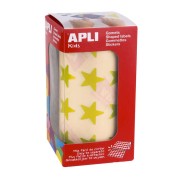 Apli Gomets Estrella Amarillo Metalizado - Tamaño 19.5mm - 1416 Gomets por Rollo - Adhesivo Base Agua - Normas EN-71 y FSC