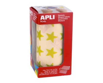 Apli Gomets Estrella Amarillo Metalizado - Tamaño 19.5mm - 1416 Gomets por Rollo - Adhesivo Base Agua - Normas EN-71 y FSC