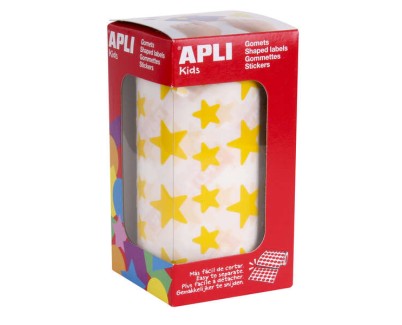 Apli Gomets Estrella Amarillos - 12.5mm y 19.5mm - Adhesivo Permanente - 2360 Gomets por Rollo - Ideal para Desarrollar Habilidades Infantiles