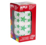 Apli Gomets Estrella Verde - 12.5mm y 19.5mm - Adhesivo Permanente - 2360 Gomets por Rollo - Ideal para Escuelas y Talleres Infantiles