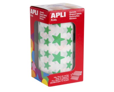 Apli Gomets Estrella Verde - 12.5mm y 19.5mm - Adhesivo Permanente - 2360 Gomets por Rollo - Ideal para Escuelas y Talleres Infantiles