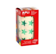 Apli Gomets Estrella Verde Metalizado - Tamaño 19.5mm - 1416 Gomets por Rollo - Adhesivo Permanente - Ideal para Escuelas y Talleres Infantiles - Cumple con Normas de Calidad y Seguridad