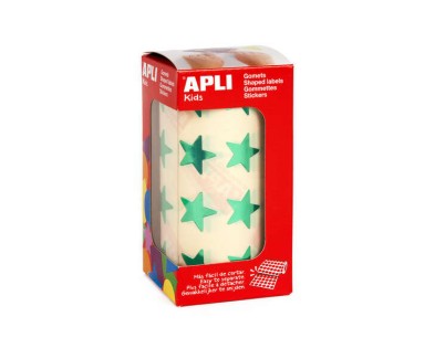 Apli Gomets Estrella Verde Metalizado - Tamaño 19.5mm - 1416 Gomets por Rollo - Adhesivo Permanente - Ideal para Escuelas y Talleres Infantiles - Cumple con Normas de Calidad y Seguridad