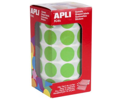 Apli Gomets Redondos Ø 20mm Verde Claro con Adhesivo Permanente - 59 Hojas Pretroqueladas - 1.770 Gomets por Rollo - Normas EN-71 y FSC - Adhesivo Base Agua - Libre de Disolventes - Papeles ECF - Materiales 100% Reciclables