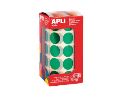 Apli Gomets Redondos Ø 20mm Verde Metalizado - 59 Hojas Pretroqueladas - Adhesivo Permanente - Normas EN-71 y FSC - Adhesivo Base Agua - Materiales Reciclables