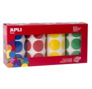 Apli Gomets Redondos Ø 33mm - Pack de 4 Rollos con 2832 Gomets - Adhesivo Permanente - Ideal para Desarrollar Habilidades en Guarderias