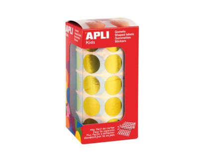 Apli Gomets Redondos Amarillo Metalizado Ø 20mm - 59 Hojas Pretroqueladas - 1770 Gomets por Rollo - Adhesivo Base Agua - Normas EN-71 y Cadena de Custodia FSC