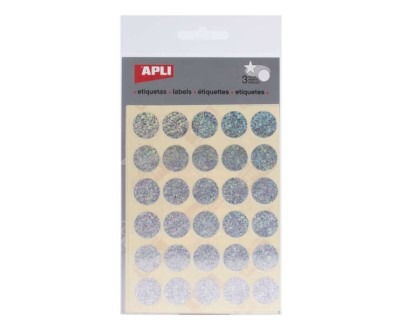 Apli Gomets Redondos Holograficos Ø 20mm - Adhesivo Permanente - 90 Gomets en 3 Hojas - Desarrollo de Habilidades y Creatividad - Normas de Calidad y Seguridad - Reciclables