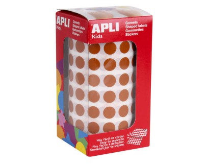 Apli Gomets Redondos Marron Ø 10.5mm - 59 Hojas Pretroqueladas - 5192 Gomets por Rollo - Ideal para Escuelas y Talleres Infantiles - Adhesivo Permanente Base Agua - Normas EN-71 y FSC