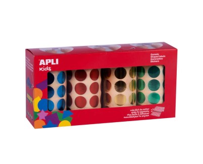 Apli Gomets Redondos Metalizados Ø 20mm - Adhesivo Permanente - 5.640 Gomets por Pack - 4 Rollos de 59 Hojas