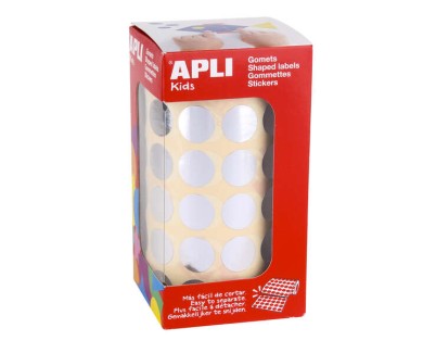 Apli Gomets Redondos Plata Metalizado Ø 15mm - 59 Hojas Pretroqueladas - 2832 Gomets por Rollo - Desarrolla Psicomotricidad Fina