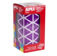 Apli Gomets Triangulares Lila 20x20x20mm - 59 Hojas Pretroqueladas - 2832 Gomets por Rollo - Ideal para Escuelas y Talleres Infantiles - Desarrolla Habilidades y Capacidades - Cumple Normas EN-71 y FSC