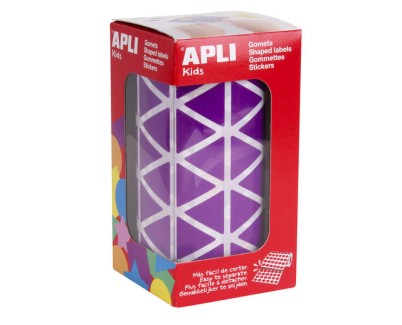 Apli Gomets Triangulares Lila 20x20x20mm - 59 Hojas Pretroqueladas - 2832 Gomets por Rollo - Ideal para Escuelas y Talleres Infantiles - Desarrolla Habilidades y Capacidades - Cumple Normas EN-71 y FSC