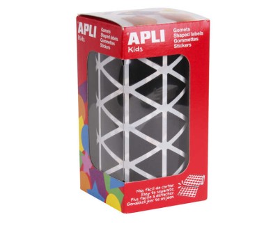 Apli Gomets Triangulares Negros - Tamaño 20 x 20 x 20mm - Adhesivo Permanente - 2832 Gomets por Rollo - Ideal para Escuelas y Talleres Infantiles