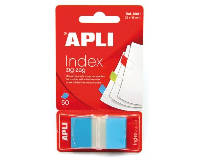 Apli Indices Adhesivos Film Zigzag 45x25mm Dispensador de 50 - Faciles de Aplicar - Diseño Zigzag - Adhesivo de Calidad - Azul