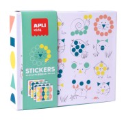 Apli Kids Juego de Gomets Animales - 8 Laminas Ilustradas de 200G - 8 Hojas de Gomets Removibles Geometricos - Libro Guia con Ejemplos - Alto Valor Didactico - Caja de Carton con Diseño Exclusivo