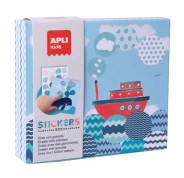 Apli Kids Juego de Gomets Barco - 8 Laminas Ilustradas de 200G - 8 Hojas de Gomets Removibles Geometricos - Libro Guia con Ejemplos - Alto Valor Didactico - Caja de Carton con Diseño Exclusivo